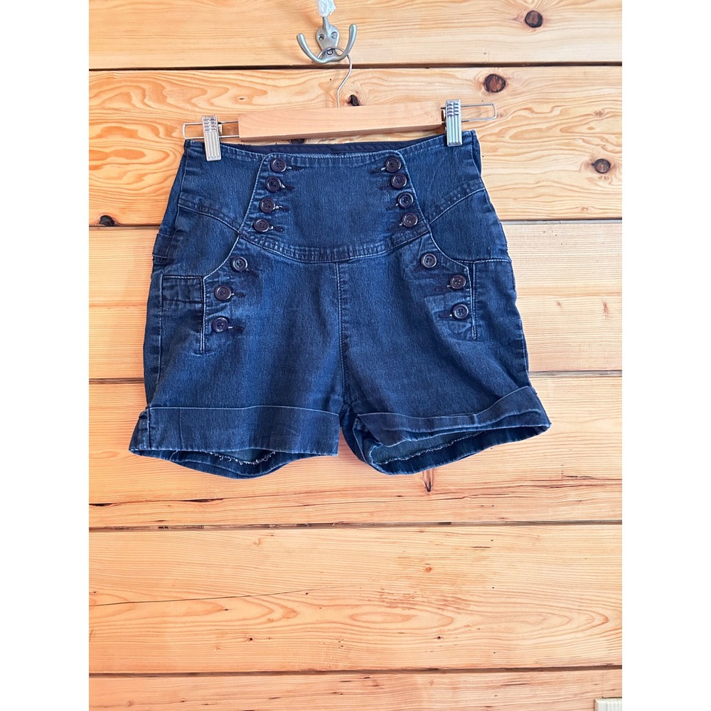 Vintage Sailor Denim Shorts Womens Size 9 Indigo High Rise Red Rivet Y2K Coastal